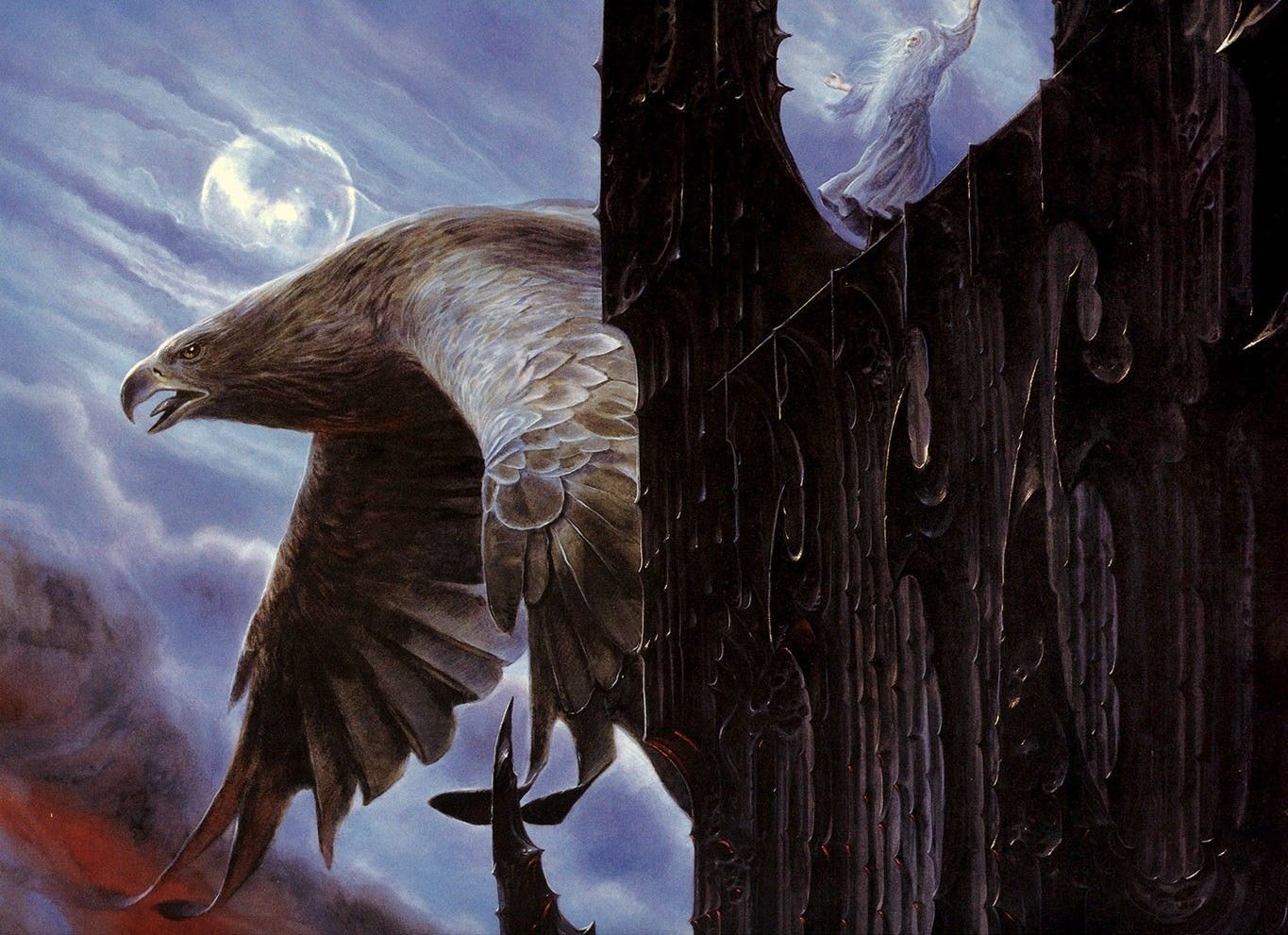 Gwaihir rescues Gandalf on Orthanc